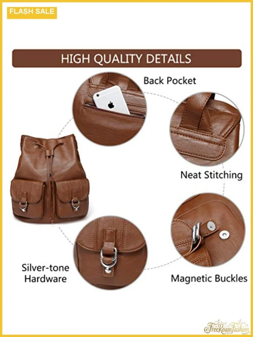 Faux Leather Mini Backpack Purse for Women, Drawstring Buckle Flap Daypack